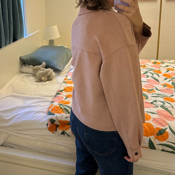 Zara Suede Cropped Lightweight Pink Jacket Size Small Oversized Fall - Picture 7 of 8